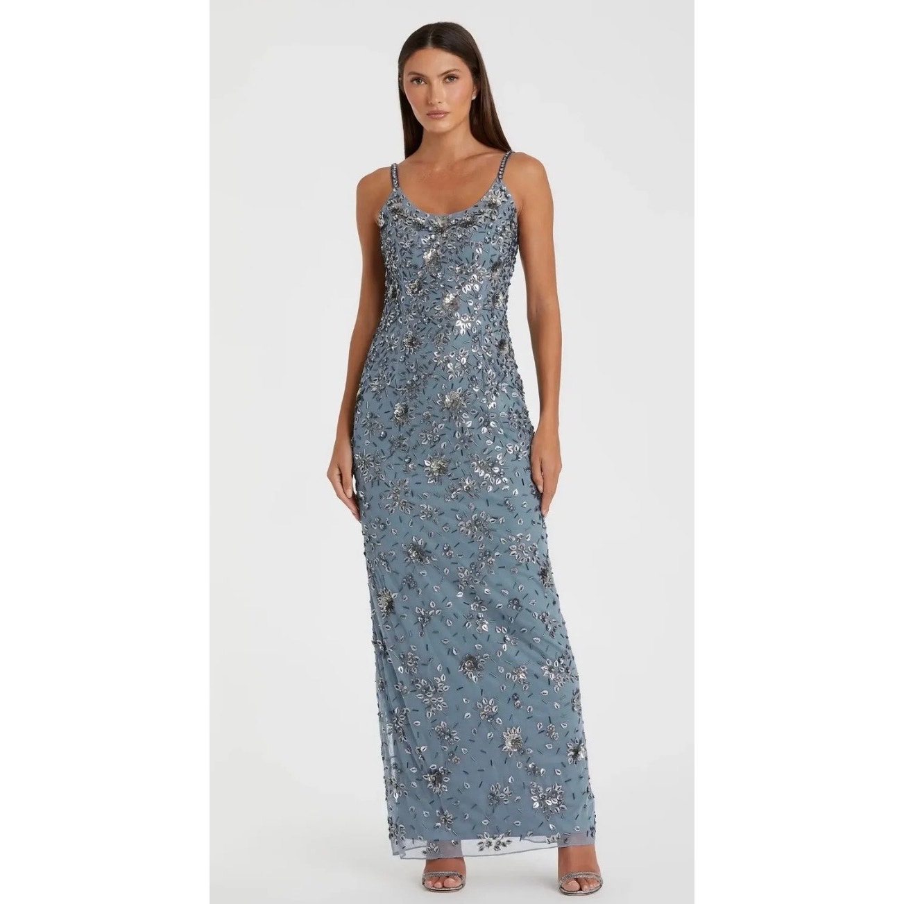 Mac Duggal Floral Beaded Scoop Neck Embellished Evening Gown Size 8 Nwt